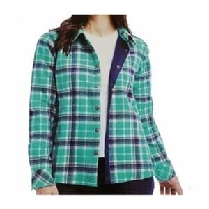 Orvis Fleece Lined Flannel Shacket Blue Plaid Size L